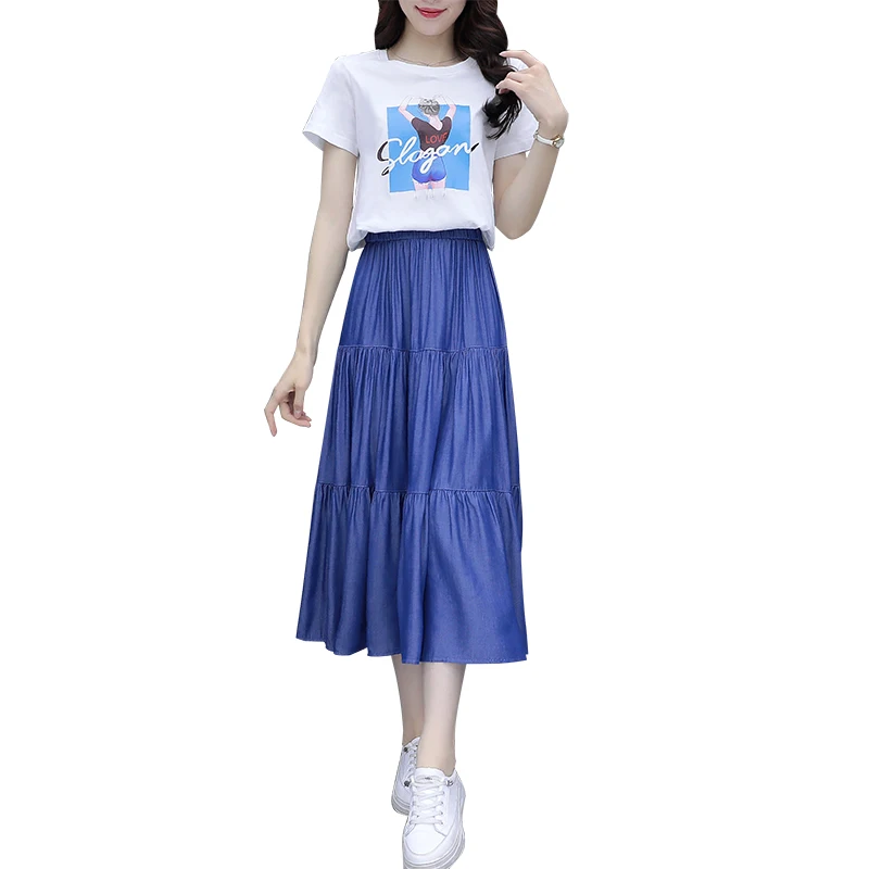 

new summer fashion o-neck solid color pleat two-piece sets casual short sleeves women's clothing female
