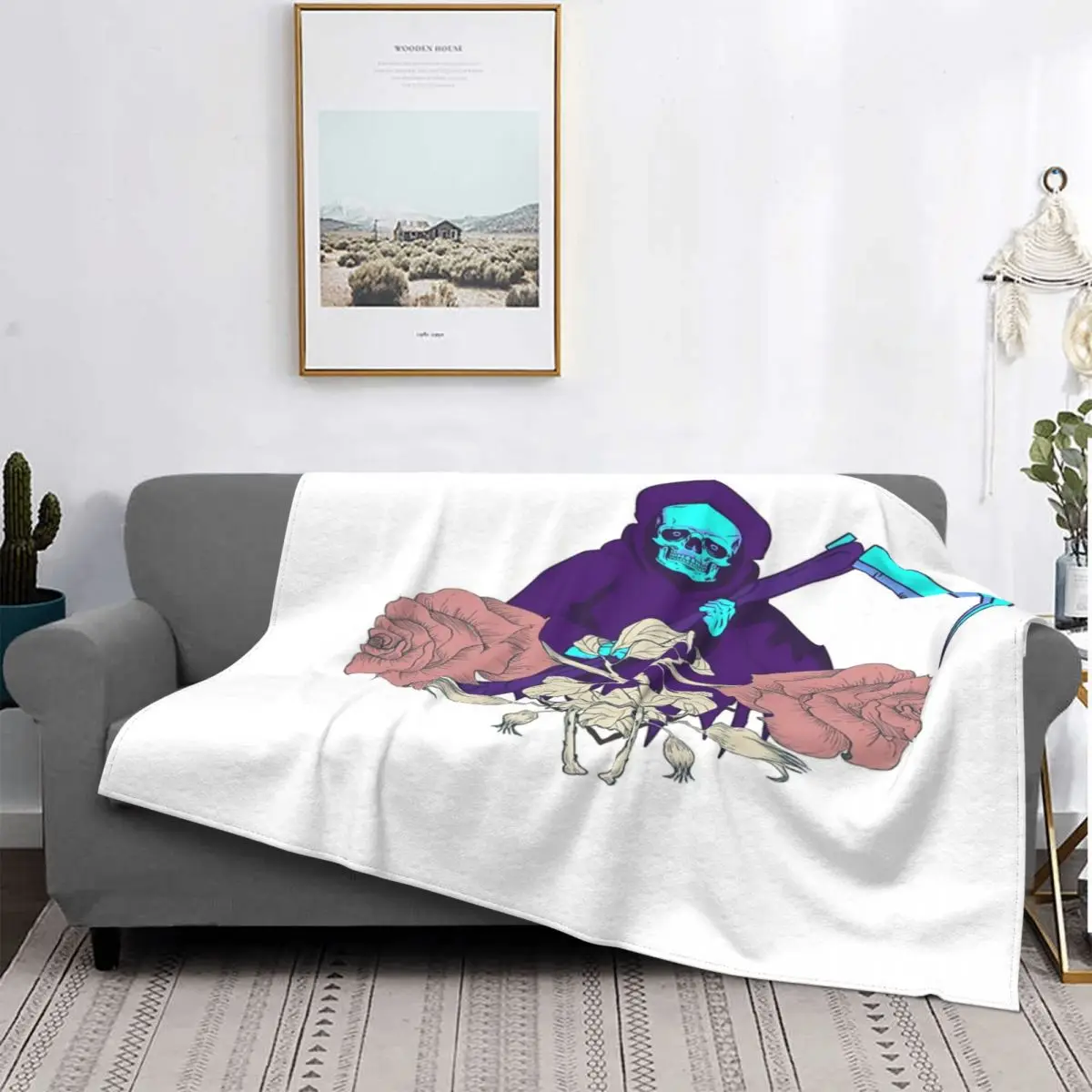 

Manta mullida a cuadros para cama, colcha con diseño de flores de la muerte, calavera y esqueleto, para sofá y sofá