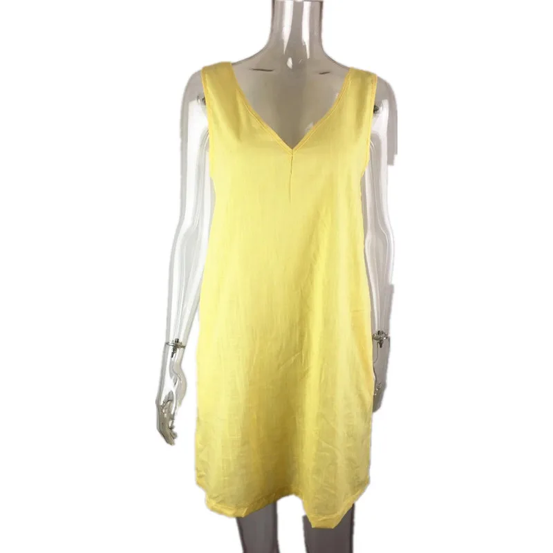 

Loose Linen Dress For Pregnant Women Summer Brief Sleeveless Clothes Solid Maternity Shirts Dress V Neck Pregnancy Clothing
