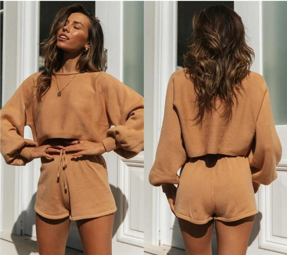 

Women's autumn long sleeve suit winter clothing short suit women 2 piece sweater pants set sweater set matching sets for women