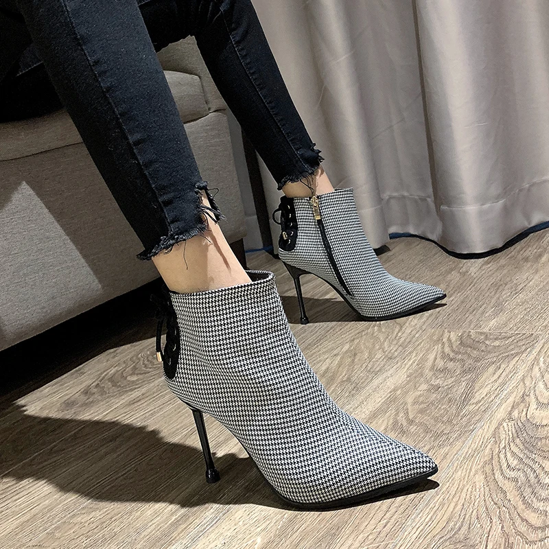 Ankle boots for women high heel black 2020 chelsea Autumn Winter Warm Women Boots Pointed |