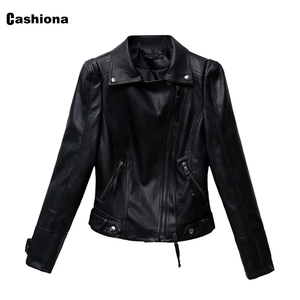 Cashiona 2022 New Sexy Pu Leather Jackets Women Short Tops Outerwear Pockets Zipper Coats Lepal Collar Faux Leather Jacket enlarge