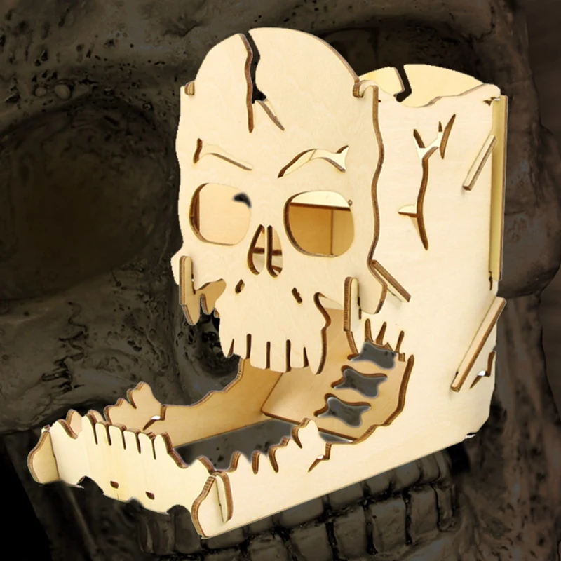 

Skull Dice Tower Wood Skull Carving Dice Easy Roller Box for RPG Board Games