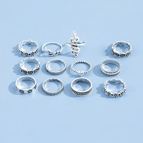 Винтажные кольца в виде змеи Aprilwell для женщин, 12 шт., модные эстетические кольца в виде цветка, 2021, модные готические кольца в стиле K-POP, уличная мода, ювелирные изделия