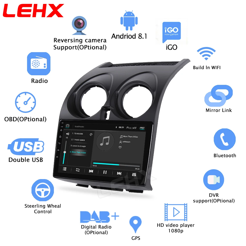 LEHX 2 Din Android 8,1 Автомагнитола центральный мультимидиальный плеер навигация gps для Nissan Qashqai 1 J10 2006-2013 2G+ 32G Автомагнитола