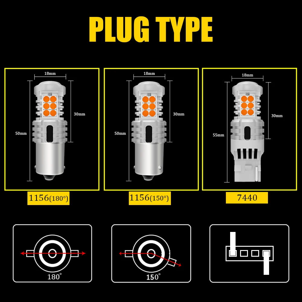 

KAMMURI 7507 1156 Bau15s PY21W P21W BA15S LED Turn Signal Light T20 7440 7440NA WY21W LED Canbus No Hyper Flash Amber Yellow