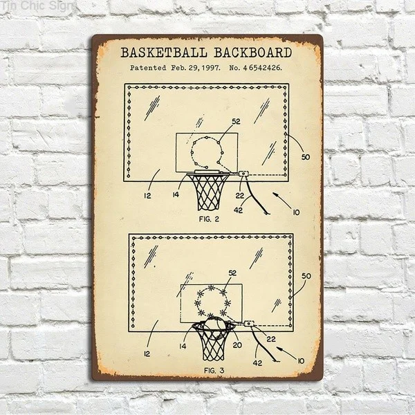 

Basketball Baboard Patent Vintage Metal Tin Sign Pin Up Metal Sign Wall Sign Metal Decor Wall Decor(20cmx30cm)