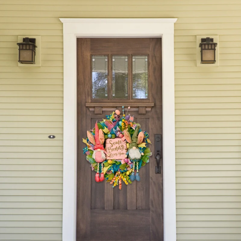 

DIY Easter Bunny Decoration Wreath Funny Rabbit Cartoon Animal Ornaments For Window Door DIY Hanging Garland Holiday Home Decor