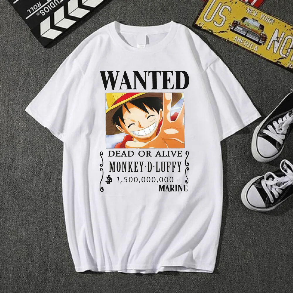 

2021 Anime Monkey D Luffy Wanted Poster Printed T Shirt Monkey Roronoa Zoro Nami Chopper Sanji Franky Robin Clothes