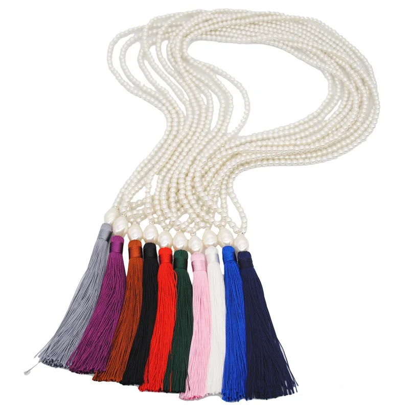 Длинное искусственное жемчужное ожерелье для женщин белый жемчуг кисточкой