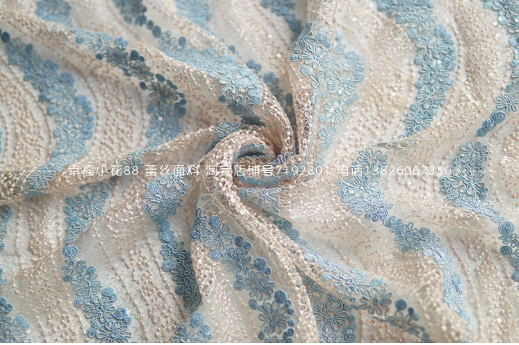 Вышитая нить из блесток окрашенная в пряже сетчатая волнистая кружевная ткань