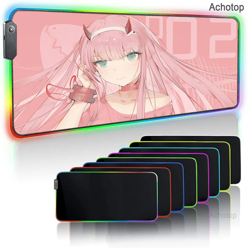 

Darling In The Franxx Anime RGB Gaming Large Mouse Pad Gamer Led Computer Mousepad with Backlight Carpet For keyboard Desk Mat