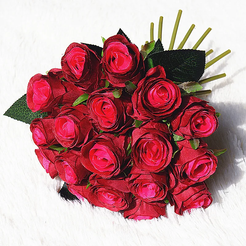 

18pcs/lot Rose Artificial Flowers Wedding Bouquet Silk Rose Flower for Home Party Decoration Fake Flowers wedding rose Flowers