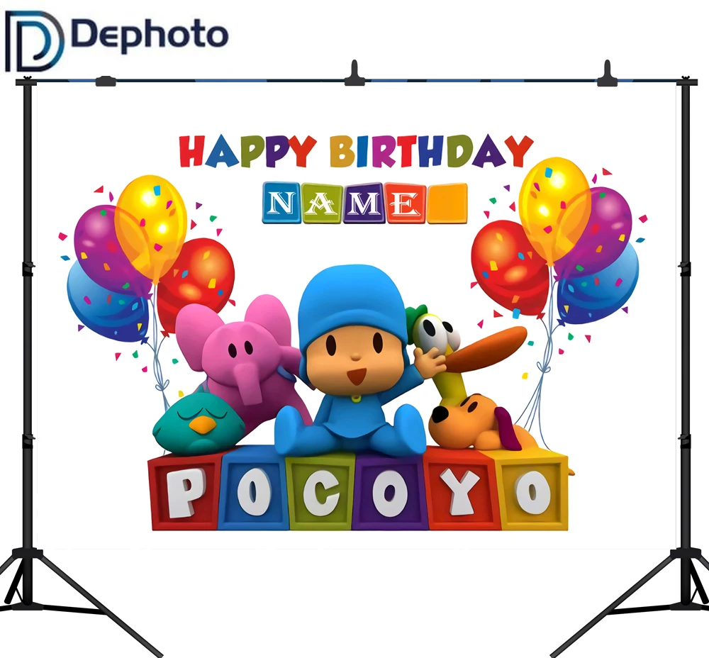 DePhoto фон для фотосъемки персонажи мультфильмов Pocoyo день рождения ребенка красочный воздушный шар фон для фотостудии