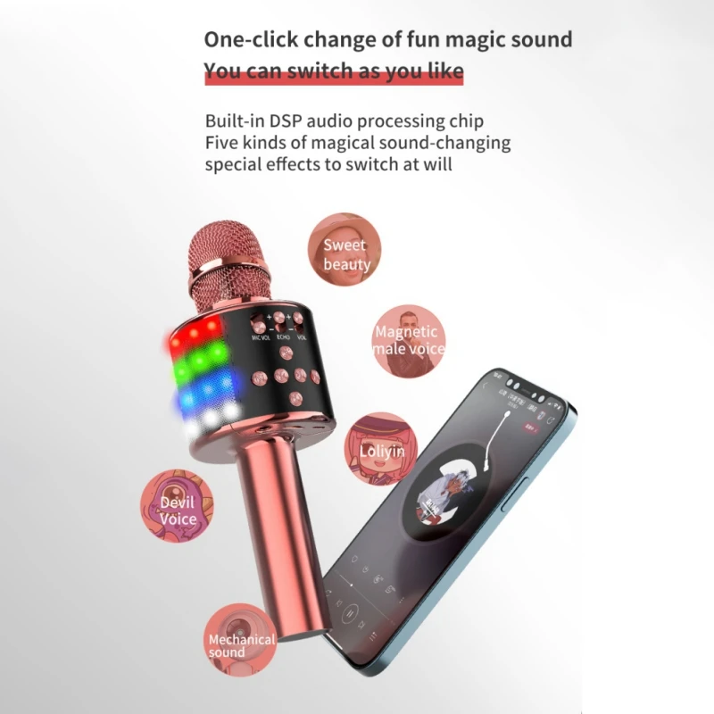 

ZL Upgraded Wireless 4-in-1 Handheld Microphone With Built-in 1800mAh Lithium Bluetooth Karaoke Singing Recorder Mic
