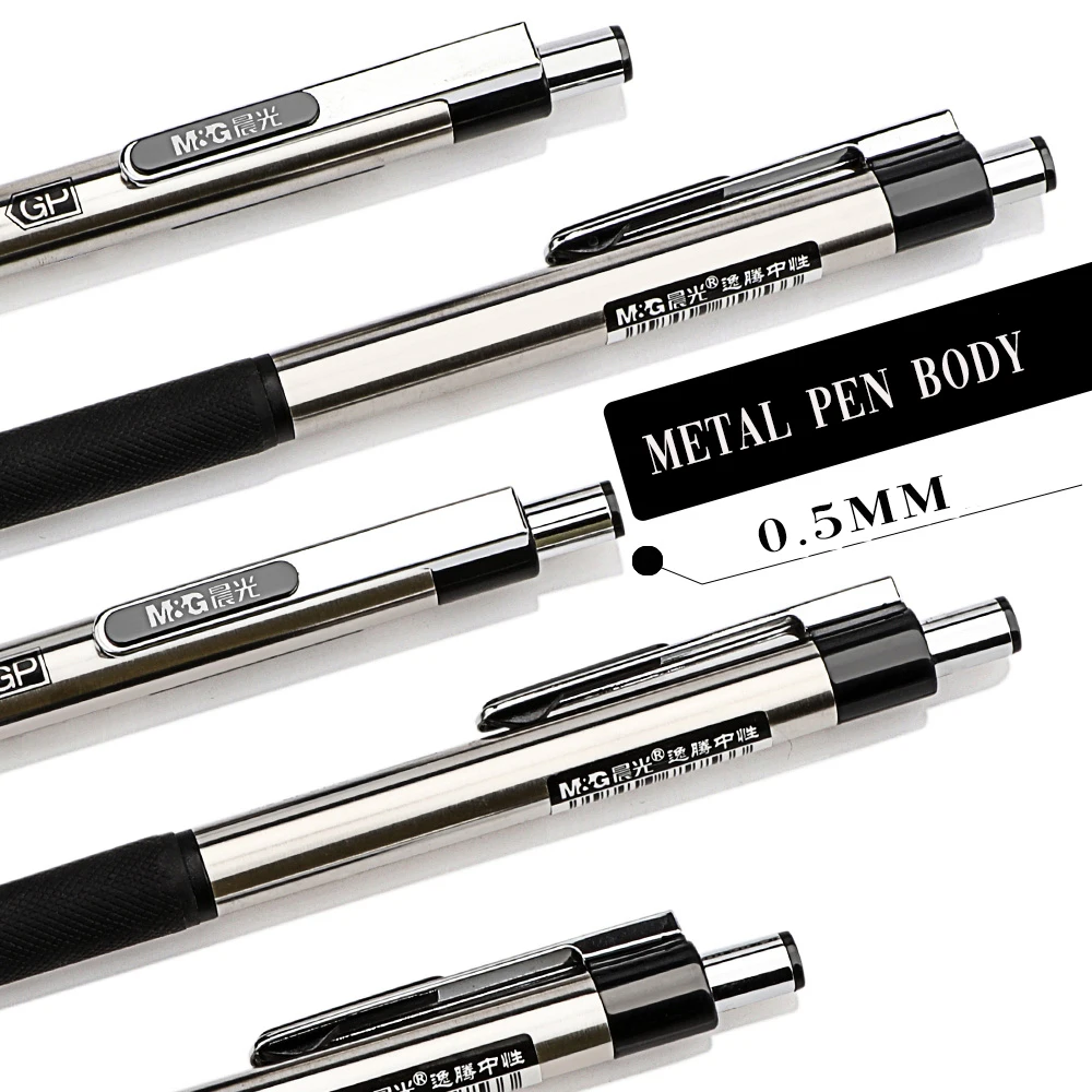

M&G Black Blue Red 12pcs/lot Metal Gel Pen 0.5mm netural Pens with Gel ink Pen writes refill for school