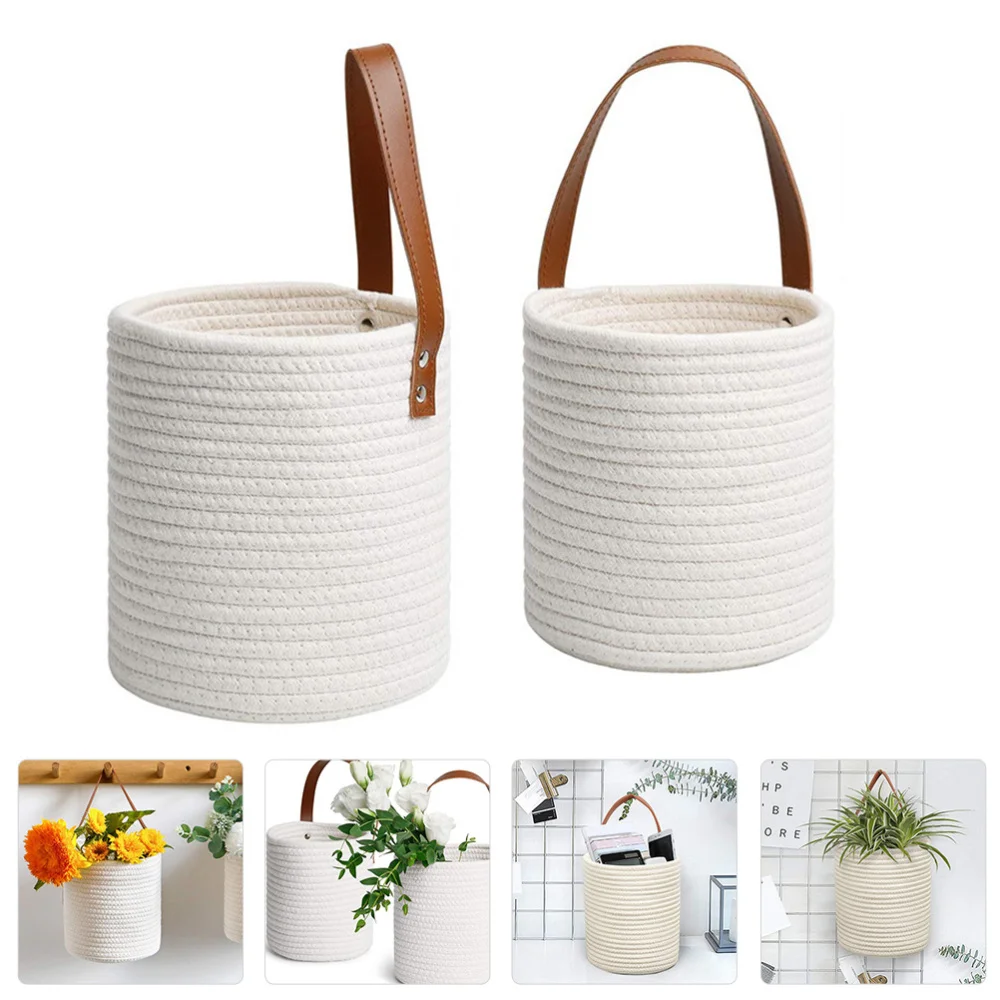 

2pcs Plant Hand Woven Hanging Pots Wall Hanging Planters for Home (White)
