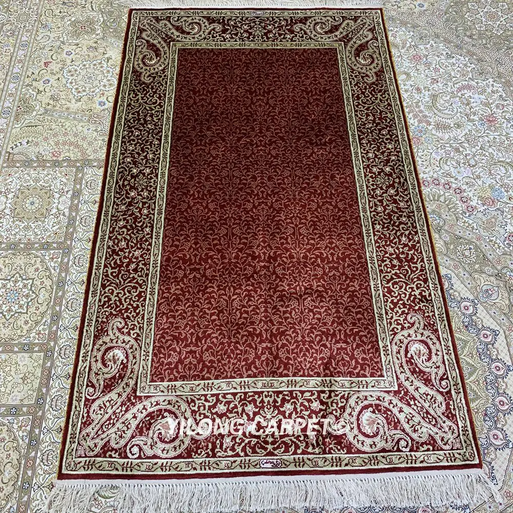 YILONG 3'x5' Oriental carpet handmade exquisite floral red turkish silk rugs (HF228B) | Дом и сад