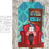 long haired woman lying on the sofa cabinets books transparent clear stamps for diy scrapbooking paper cards crafts new 2020