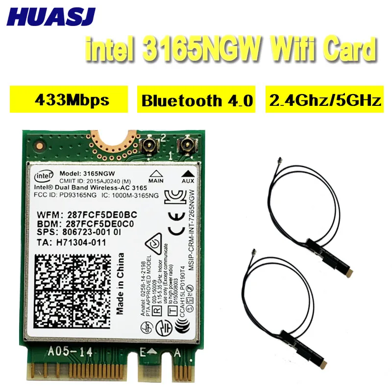 Huasj двухдиапазонный 2 4G/5Ghz 433Mbps Intel 3165AC NGFF 802.11ac WiFi 3165NGW M.2 WLAN карта + BT 4 0 сетевой мини