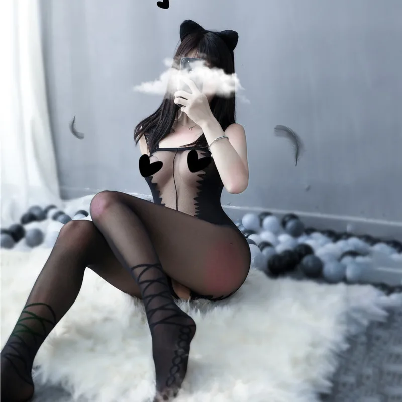 Женское нижнее белье NIKOANA прозрачные ажурные чулки с открытой промежностью и