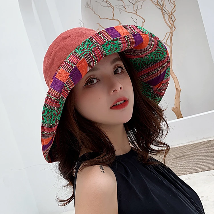 

LVTZJ 2020 Vintage Summer Cotton Hat Women Big Wide Brim Beach Hat Floppy Foldable UV Protection Sun Hats For Women Summer Hat