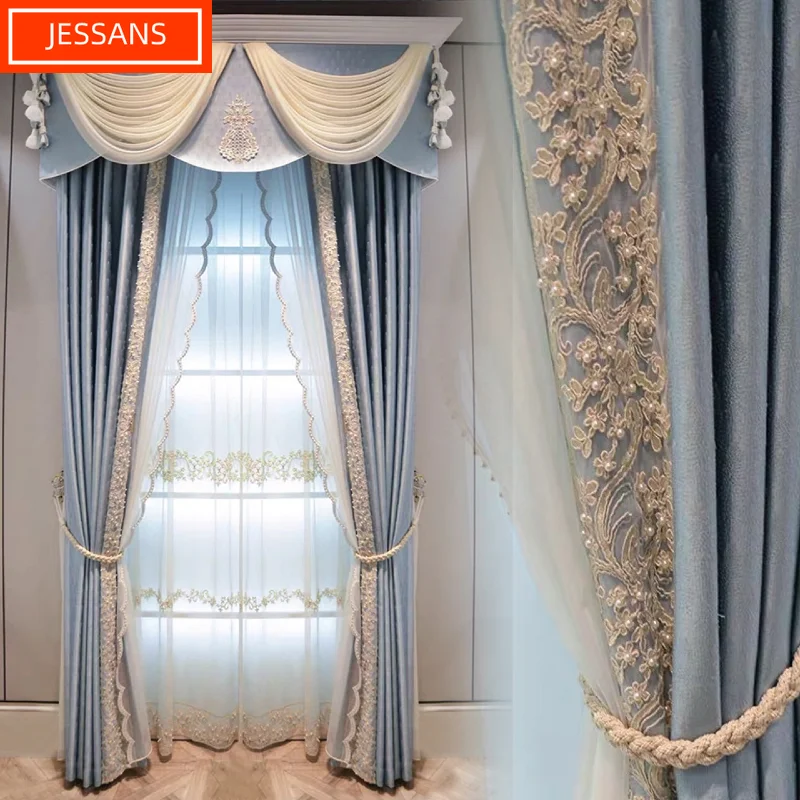 Шторы в европейском стиле для гостиной и спальни готовые оконные шторы синего