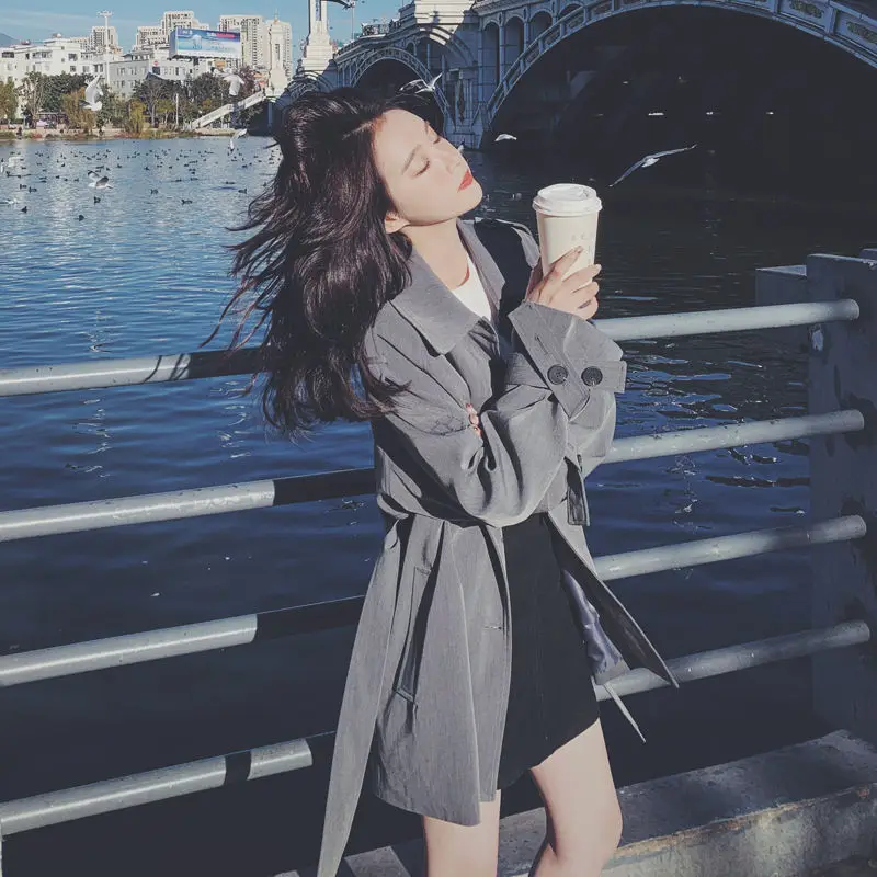 

2021 Spring and Autumn New High-end Popular Korean Style Small Short Grey Coat Coat Women