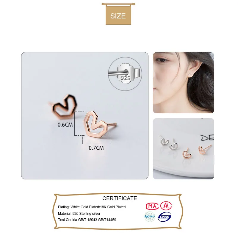 Женские серьги гвоздики из серебра 925 пробы с сердечками|earrings gift|heart stud earringsfashion