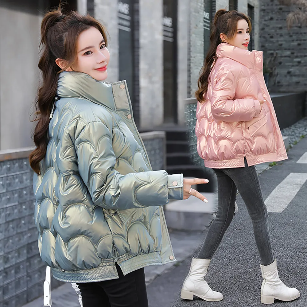 PinkyIsBlack  Winter Women's Jacket 2021 Female Thick Warm Short Parkas Fashion Shiny Coats Women Elegant Cotton Padded Outwear