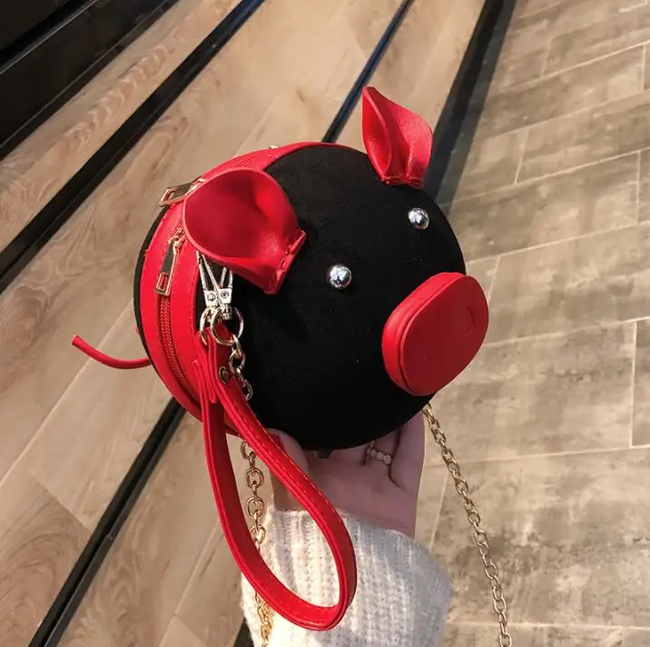 13X13X13BLACK LJT творческая цепочка сумка через плечо забавная Милая поросенок сумка через плечо брендовые сумки женские кожаные вечерние сумки клатч кошелек - Цвет: 13X13X13BLACK