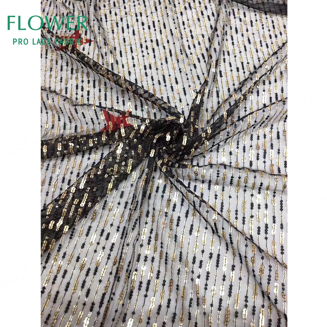 

Fashion Style Sequins Lace Fabric In Black And Gold Colour French Sequined Mesh Lace For Women Dresses Tulle Voile Net Material