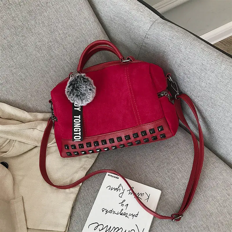 Fashion Scrub Women Hand Bags Vintage Rivet Messenger Bag Quality Retro Shoulder Bags Simple Crossbody Bag Tote Bolsa Feminina