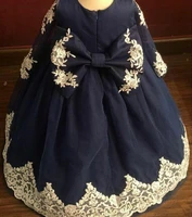new black tulle princess flower girl dress for wedding long sleeve infant girls birthday party dress ball gown