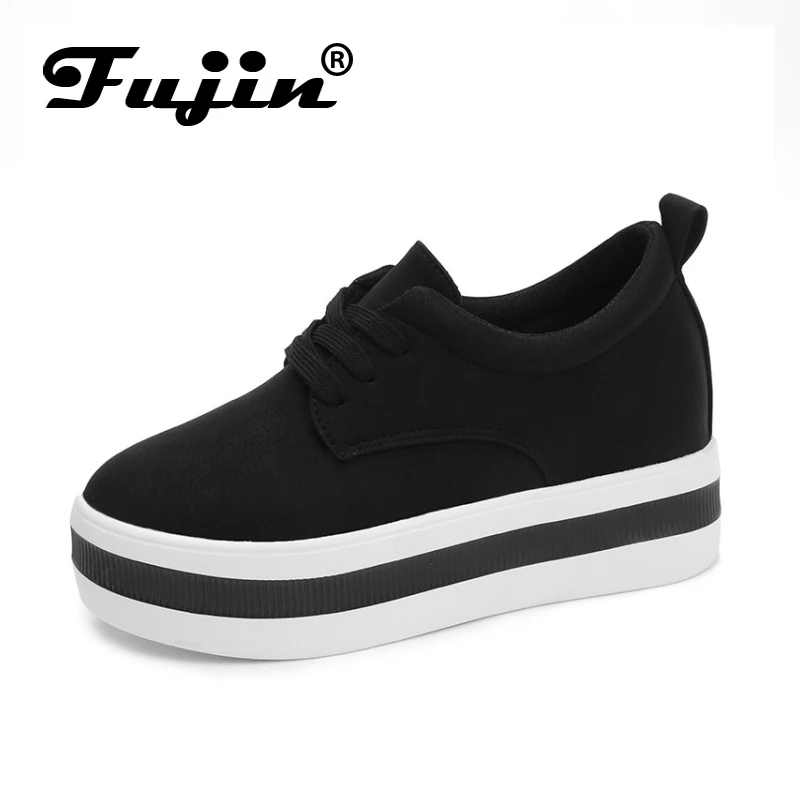 Черный Fujin/кроссовки; коллекция года; сезон весна; мокасины; модная обувь на толстой резиновой подошве; женские лоферы; женские слипоны; обувь на платформе 5 см; женская обувь на плоской подошве - Цвет: Черный