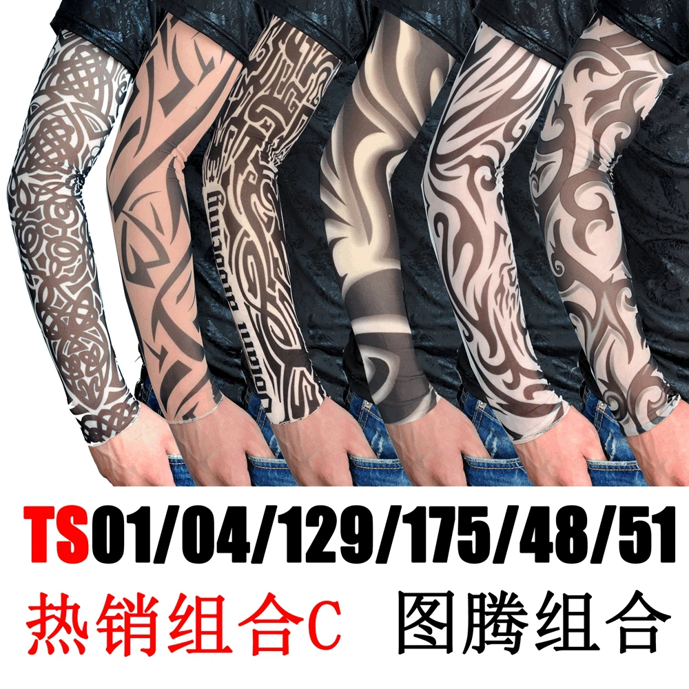 6 шт. татуировки рукава УФ-защита Прохладный рука нарукавники грелка эластичный