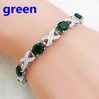 elegant green oval crystal cross link bracelet luxury fashion accessories tennis bracelet for women