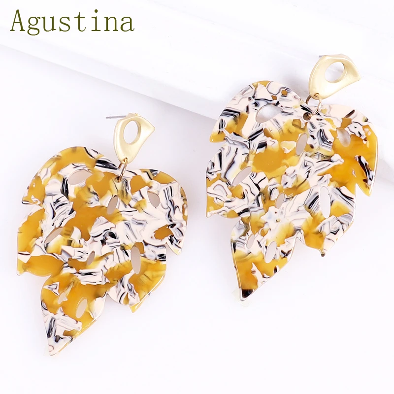 Женские Висячие серьги в форме листа простые богемные из акриловой смолы и