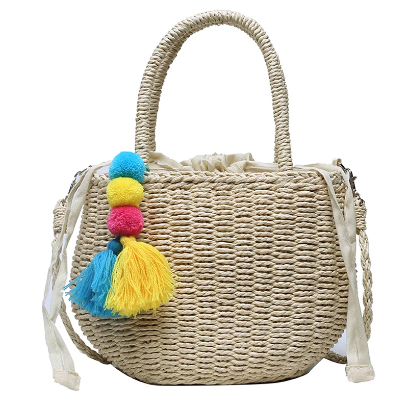 

High Capacity Straw Handmade Totes for Women 2021 Summer Fashion Luxury Brand Trendy Shoulder Handbags Bucket Purses