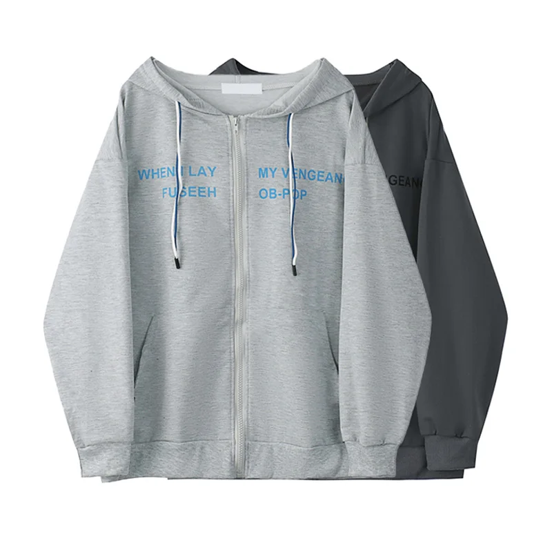 

Hoodies Zippers Women Sweatshirts 2021 Autumn Fashion Sport Long Sleeve Letter Tops Coats Korean Style Chic Loose Hooded Outwear