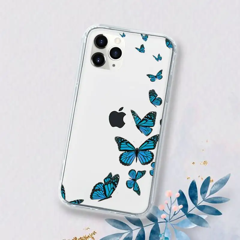 

butterfly aesthetics blue beautiful Phone Case Transparent for iPhone 11 12 mini pro XS MAX 8 7 6 6S Plus X 5S SE 2020 XR