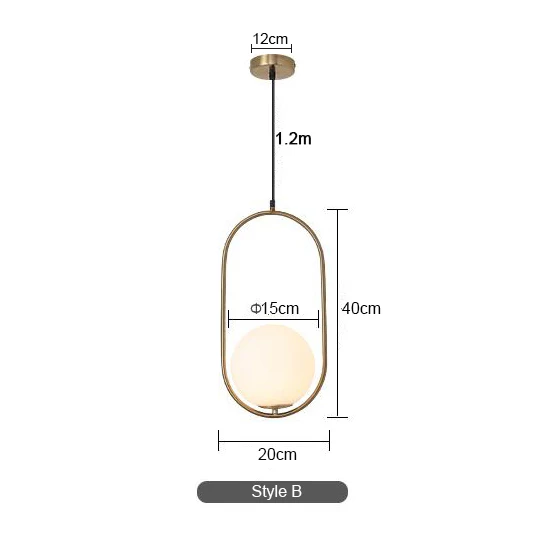 B Glass Size 15cm Скандинавские светодиодные одиночные светильники, Led Одиночная голова, индивидуальный стеклянный шар, для ресторана, настольная лампа для бара, Современные светодиодные люстры - Цвет абажура: B Glass Size 15cm