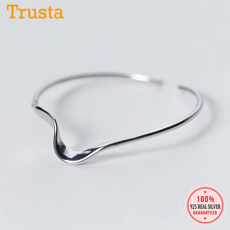 Trusta, новинка,, 925 пробы, серебряный браслет, ювелирное изделие, 9,1 г, материал, цельное серебро, простой открытый Браслет-манжета, подарок для девочек, DS1504
