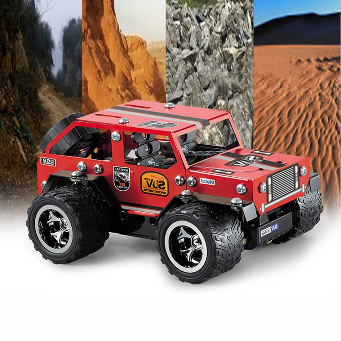 

DIY Metal Off-Road Vehicle Puzzle Model 3D Assembly Remote Control Racing Car - Red Blue