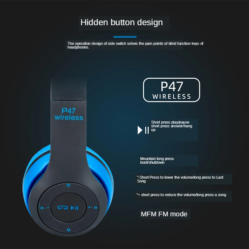 P47 беспроводные наушники Bluetooth гарнитура Складные стерео игровые с микрофоном