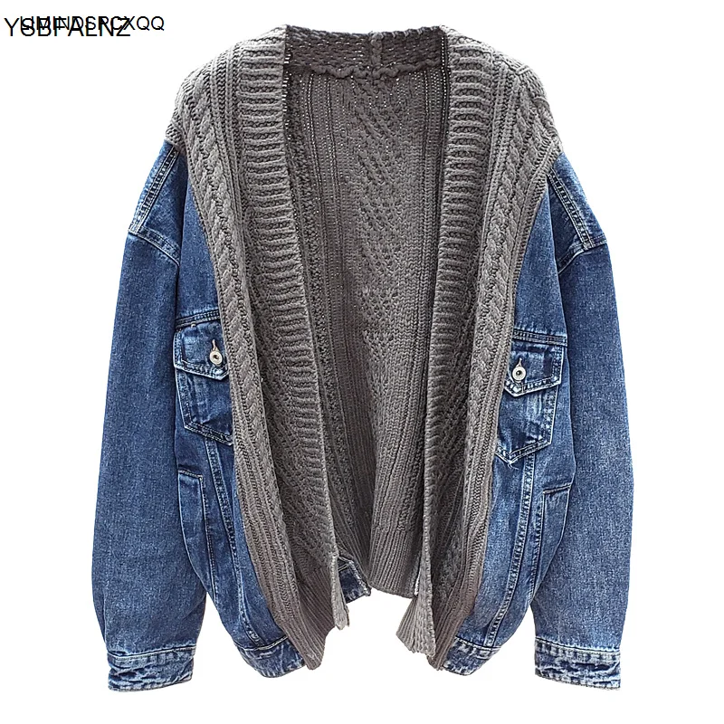 

Женский джинсовый Кардиган с длинным рукавом, свободный трикотажный свитер в Корейском стиле, одежда большого размера, весна-осень 2021