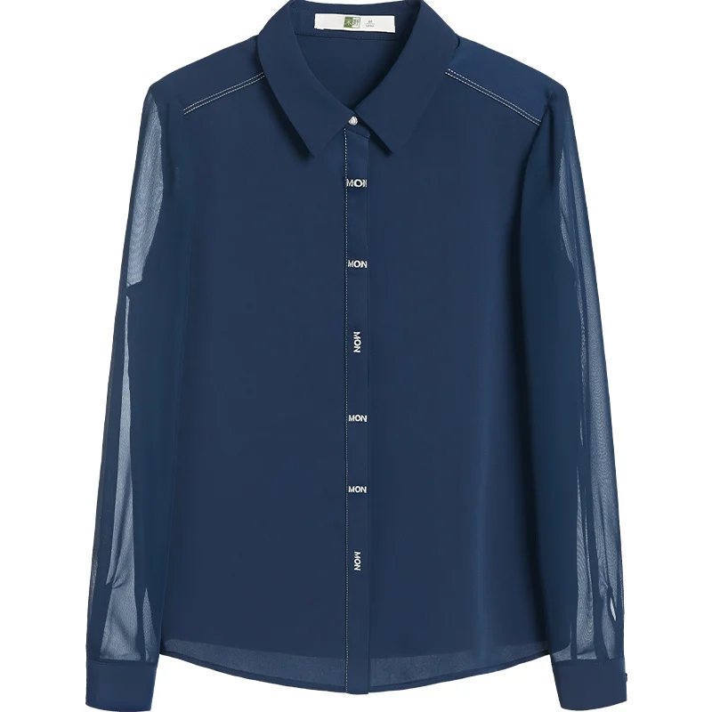 

Shirt Women's Design Sense Niche 2021 Spring New Fashion Elegant Letter Chiffon Long Sleeve Shirt Large Size Top