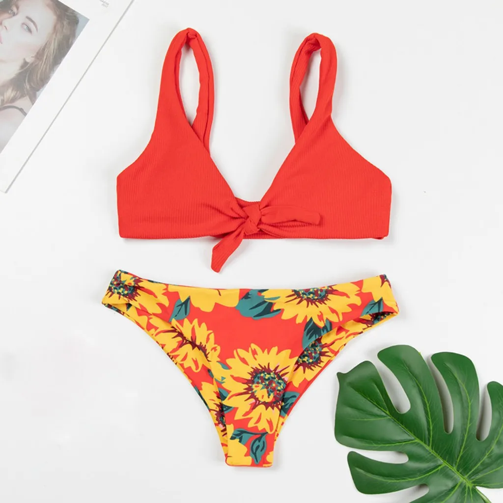 Женский сексуальный комплект бикини на шнуровке с цветочным принтом 2020
