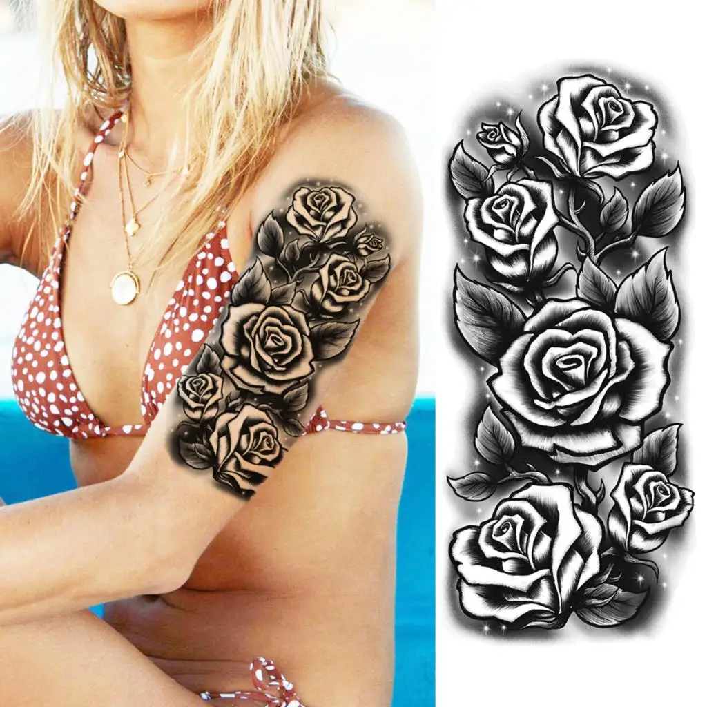 Татуировка Временная на руку для женщин модная Имитация черной розы