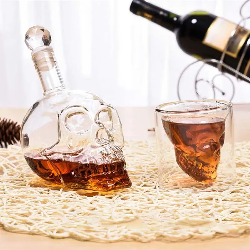 

350/500/1000ML Crystal Skull Bottle Vodka Skull Shot Glass Bottle With Cork Skull Head Glass Carafe For Whisky Wine Spirits